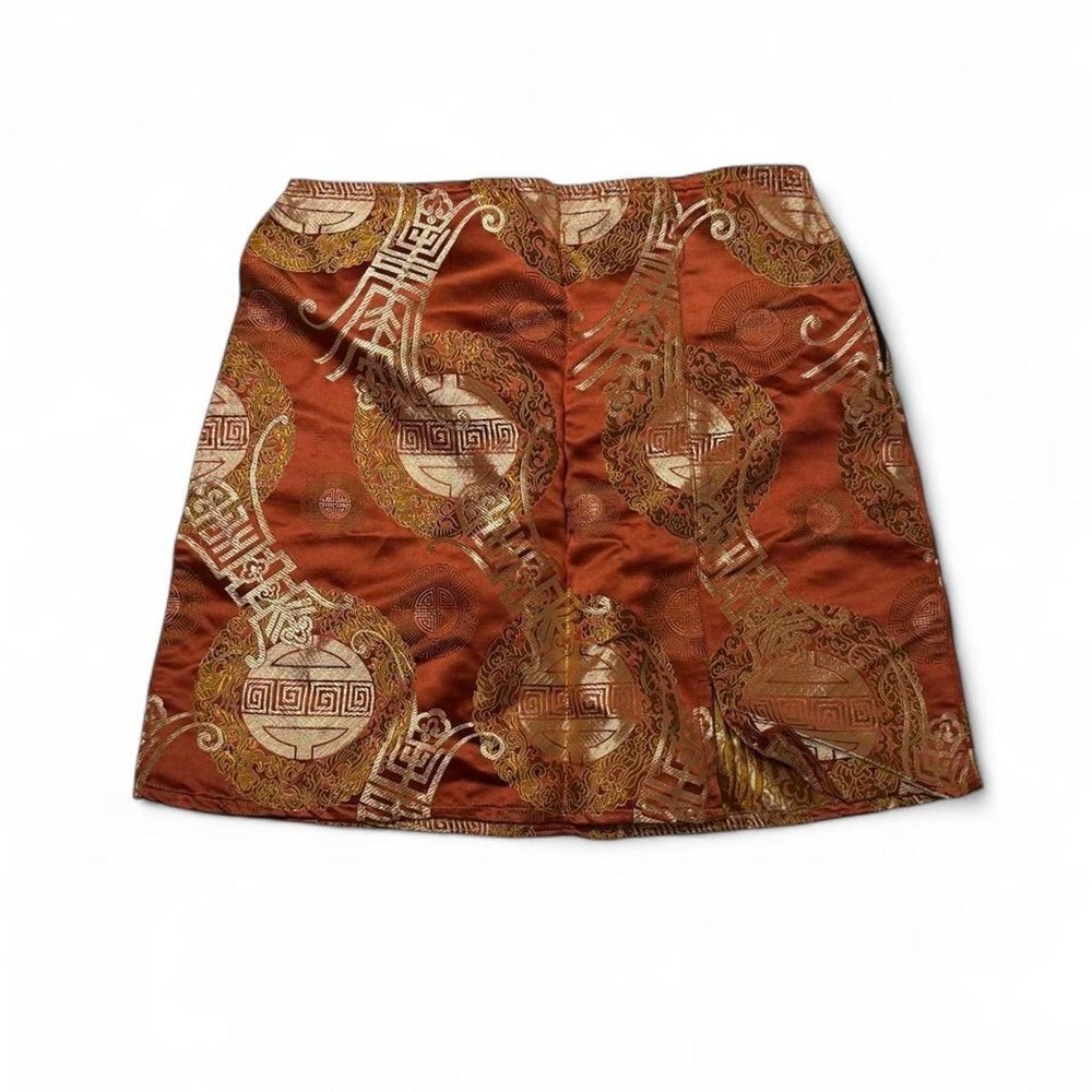 Vintage Y2K Whimsigoth Metallic Rust Bronze Gold Brocade Tapestry Mini Skir